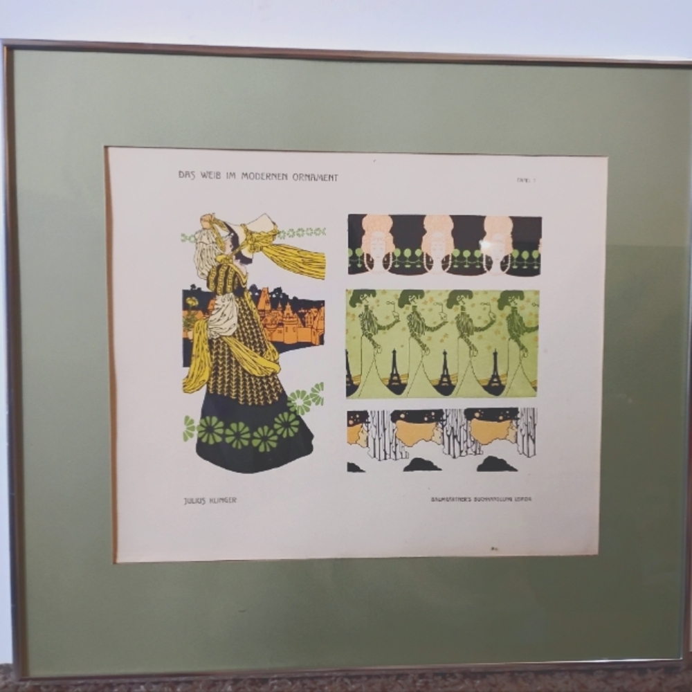Julius Klinger Framed Art Print Green & Yellow Accents Green Mat Tafel 1 Leipzig